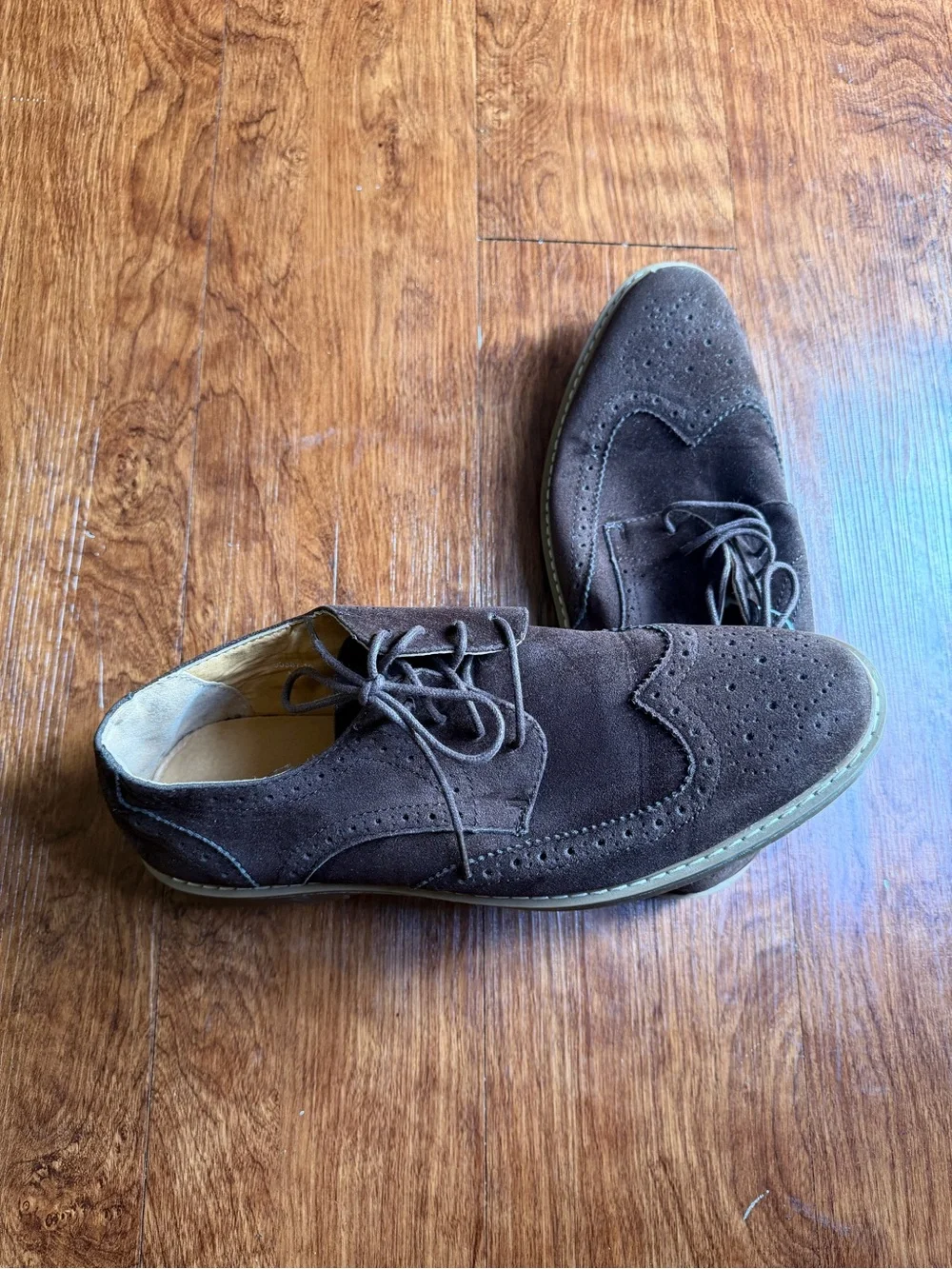 Men's Brown Suede Wingtip Derby Lace-Up Shoes